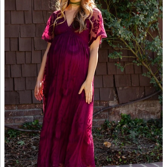 Pinkblush Dresses & Skirts - NWT Pink Blush Burgundy maxi lace overlay dress